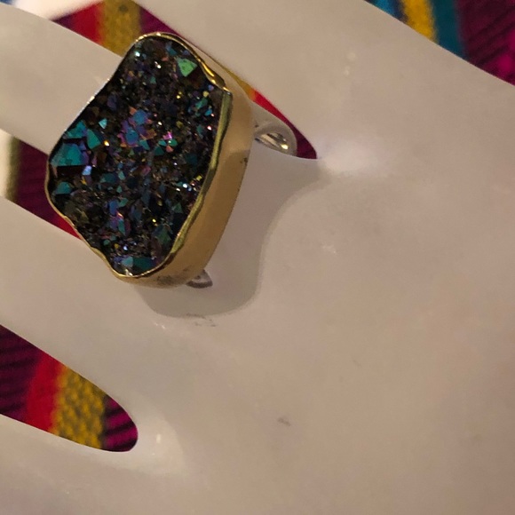 Jewel-toned Drusy Ring Sterling + 18K Yellow Gold - Picture 3 of 6